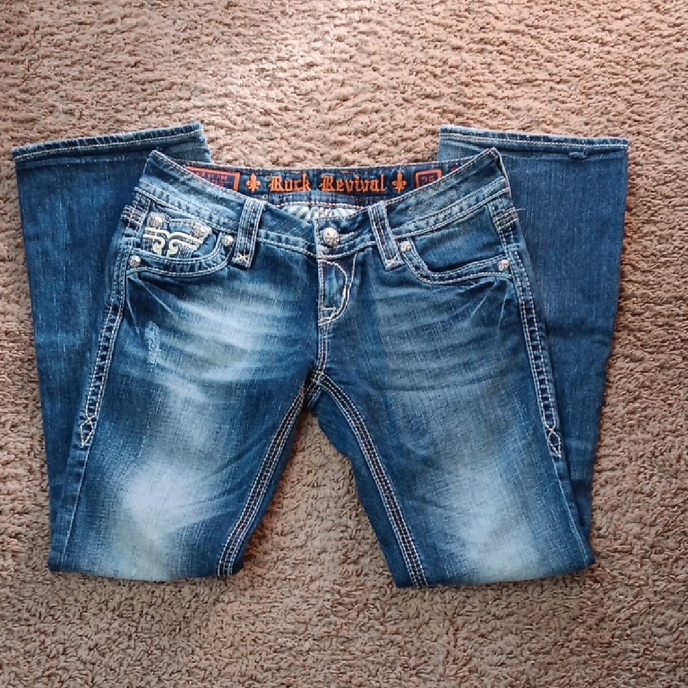 Rock Revival Women's Distressed Blue Boot Cut Jeans